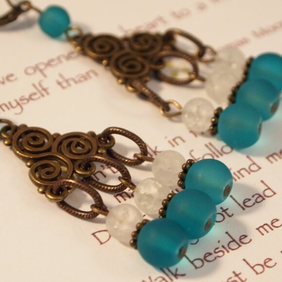 Sea Glass Chandelier Earrings Dangle Pierced or Clip-on Earrings - Picture 3 of 9